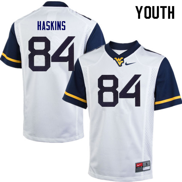 NCAA Youth Jovani Haskins West Virginia Mountaineers White #84 Nike Stitched Football College Authentic Jersey XD23W42JR